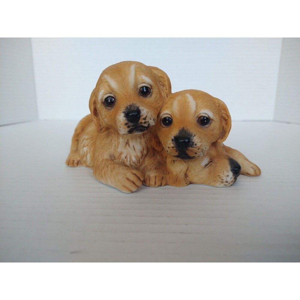 Vintage 1987 Artist Signed HOMCO Retriever Puppy Dogs Masterpiece Figurine